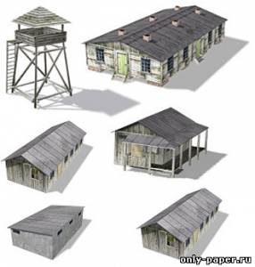Модель военного лагеря из бумаги/картона
