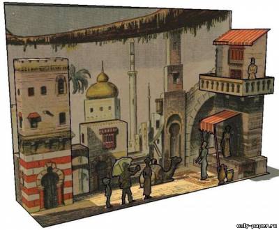 Модель диорамы улицы в Каире, Египет из бумаги/картона