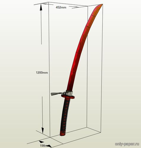Модель меча Катана из бумаги/картона