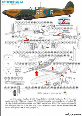 Модель самолета Supermarine Spitfire Mk.IA из бумаги/картона