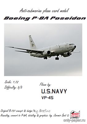 Сборная бумажная модель / scale paper model, papercraft Boeing P-8A Poseidon US Navy, VP-45, 2015 (Stefino - Jaromir Smid) 