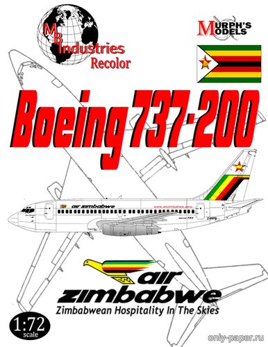 Модель самолета Boeing 737-200 Air Zimbabwe из бумаги/картона