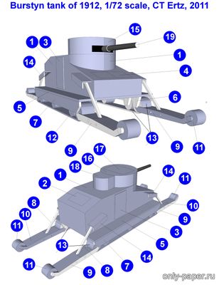 Модель танка Burstyn 1912 из бумаги/картона