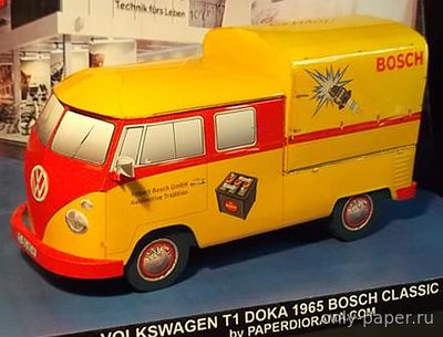 Сборная бумажная модель / scale paper model, papercraft VW Bulli T1 Doka (DoppelKabine) 1965 