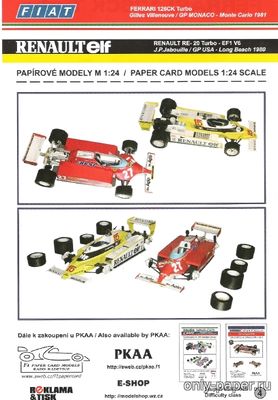 Сборная бумажная модель / scale paper model, papercraft Ferrari 126CK - GP Mônaco (1981) Renault RE-20 - GP USA  (1980) [PKAA] 
