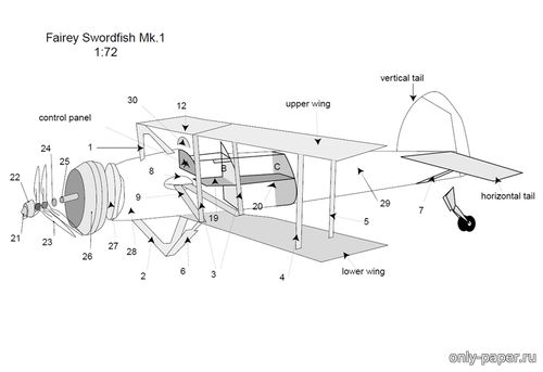 Модель самолета Fairey Swordfish Mk.1 из бумаги/картона