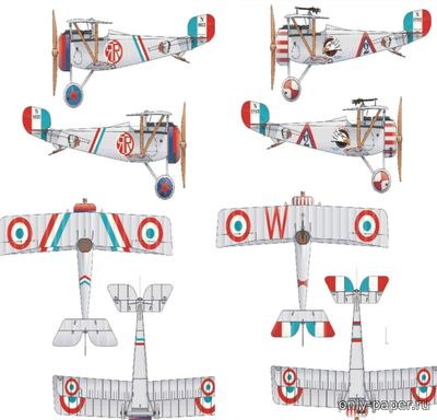 Сборная бумажная модель / scale paper model, papercraft Nieuport 17 Эскадрилья «Лафайет»  (Перекрас Digital Card Model) 