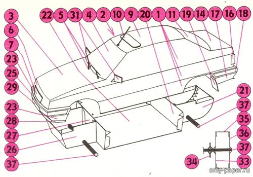 Модель автомобиля Daewoo Racer из бумаги/картона