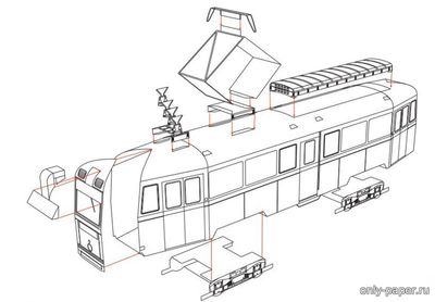 Модель трамвая из бумаги/картона