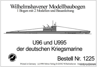 Сборная бумажная модель / scale paper model, papercraft Подводная лодка U-96 Type VII-C (WHM 1225) 