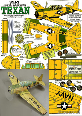 Сборная бумажная модель / scale paper model, papercraft North American T-6 Texan (9 версий) [Fiddler's Green] 