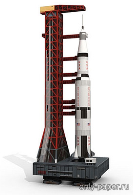 Модель ракета-носителя Сатурн-5 и стартовой площадки из бумаги/картона