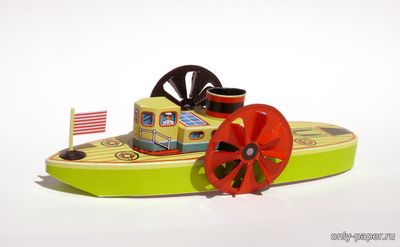 Модель колесного парохода из бумаги/картона