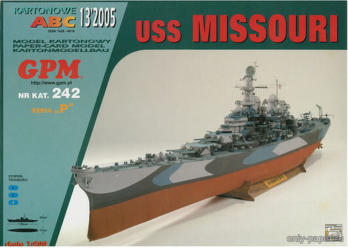 Сборная бумажная модель / scale paper model, papercraft USS Missouri (GPM 242) 