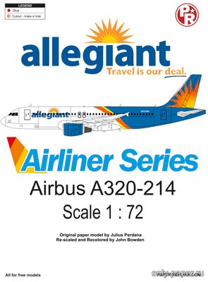 Модель самолета Airbus A320-214 Allegiant Air из бумаги/картона