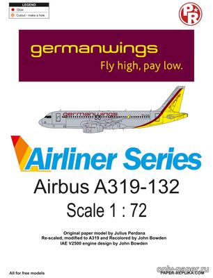 Сборная бумажная модель / scale paper model, papercraft Airbus A319-132 Germanwings (Переработка Paper-Replika) 