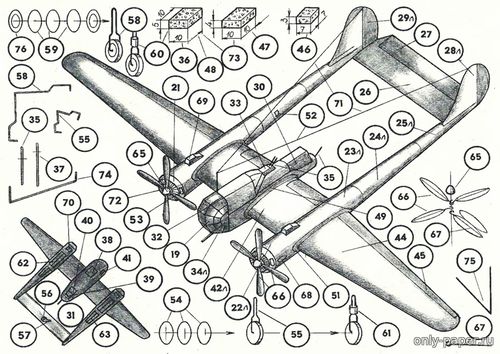 Модель самолета Су-12 из бумаги/картона