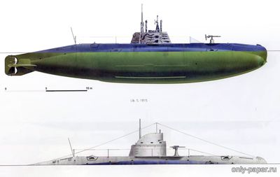 Сборная бумажная модель / scale paper model, papercraft Подводная лодка U-5 (Векторный перекрас JSC 262) 