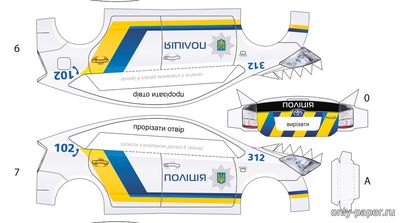 Сборная бумажная модель / scale paper model, papercraft Toyota Prius Полиция Украины 