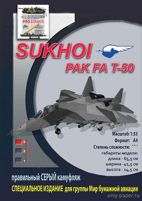 Сборная бумажная модель / scale paper model, papercraft Сухой ПАК ФА Т-50 / Sukhoi PAK FA T-50 (Перекрас Hobby Model 104) 