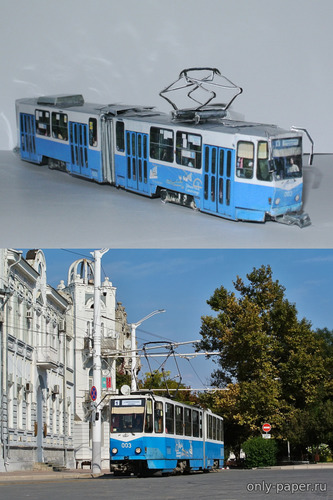 Модель трамвая CKD Tatra KT4SU №003 г. Евпатория из бумаги/картона