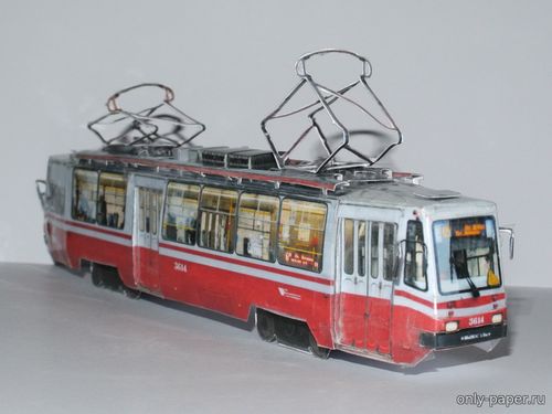 Модель трамвая 77-88Г №3614 из бумаги/картона