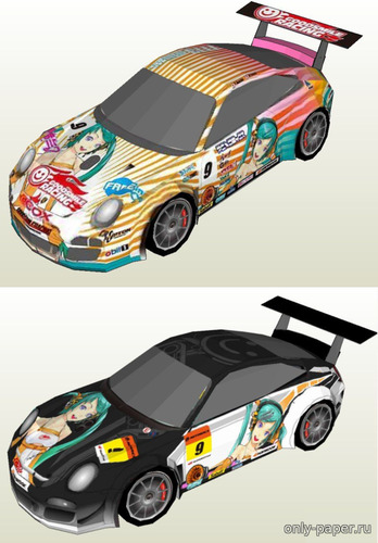 Сборная бумажная модель / scale paper model, papercraft Porsche GT2 Hatsune Miku 
