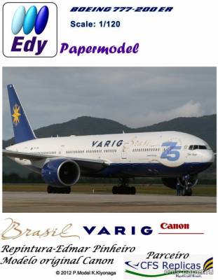 Модель самолета Boeing B-777-200 ER VARIG из бумаги/картона