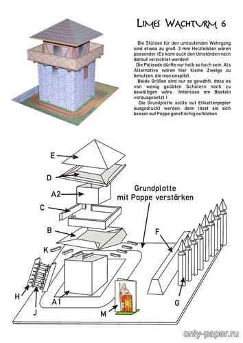 Модель сторожевой башни Райнброль из бумаги/картона