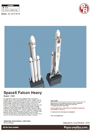 Сборная бумажная модель / scale paper model, papercraft SpaceX Falcon Heavy 
