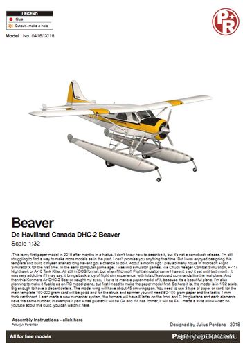 Сборная бумажная модель / scale paper model, papercraft Лёгкий многоцелевой самолёт de Havilland Canada DHC-2 Beaver (Paper-replika) 