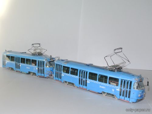 Сборная бумажная модель / scale paper model, papercraft Система из двух трамвайных вагонов Tatra T3SU - МТТЧ (Mungojerrie) 