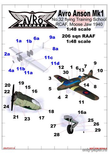 Сборная бумажная модель / scale paper model, papercraft Avro Anson Mk.I (Pilsworth) 