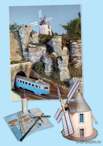 Сборная бумажная модель / scale paper model, papercraft Ветряная мельница / Le moulin de 4 vents (Cles pour le train miniature 04) 