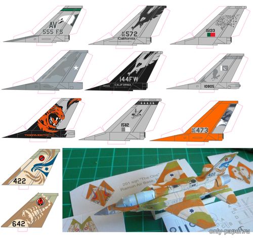 Сборная бумажная модель / scale paper model, papercraft General Dynamics F-16 Pack 2 - 48 вариантов (Bruno VanHecke - Carlos Ferreira) 