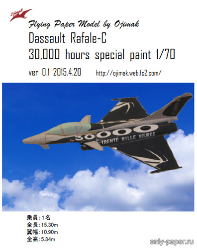 Сборная бумажная модель / scale paper model, papercraft Dassault Rafale-C 30,000 hours special paint (Летающая модель) [Ojimak] 