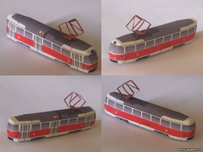 Модель трамвая Tatra T3 из бумаги/картона