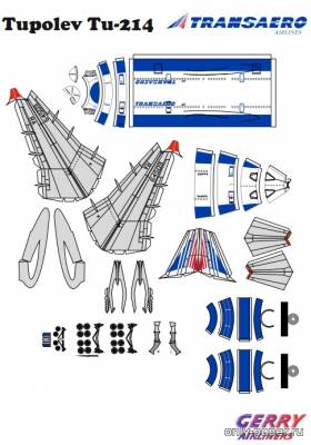 Модель самолета Ту-214 Трансаэро из бумаги/картона
