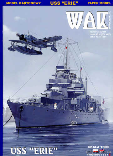 Сборная бумажная модель / scale paper model, papercraft USS Erie (PG-50) (WAK 2-3/2014) 