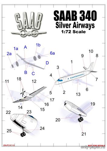 Сборная бумажная модель / scale paper model, papercraft SAAB 340 Silver airlines (Pilsworth) 