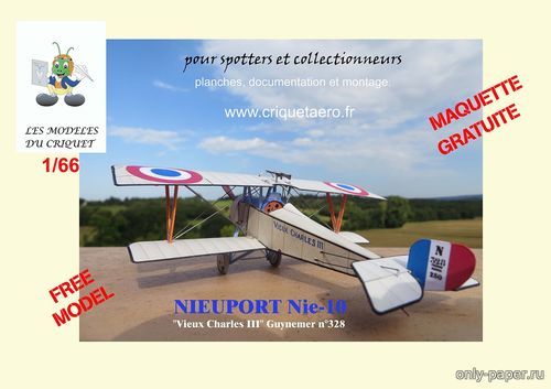 Сборная бумажная модель / scale paper model, papercraft Nieuport Nie-10 "Vieux Charles III" (Criquet) 
