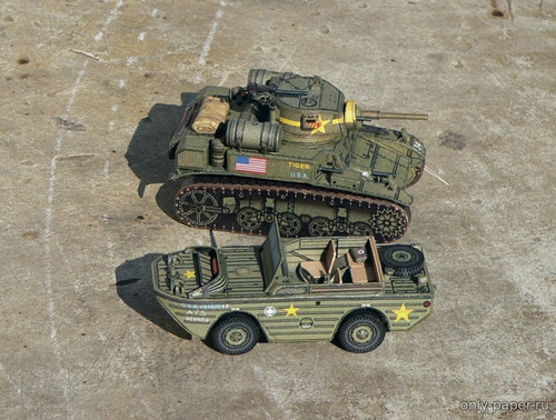 Сборная бумажная модель / scale paper model, papercraft Light tank M3A1 Stuart & Ford GPA Amphibious Jeep/Seep 