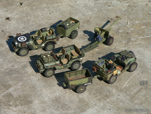 Сборная бумажная модель / scale paper model, papercraft Jeep Willys MB & Ordnance QF 6pdr Anti-Tank Gun (Airborne) 