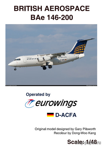 Сборная бумажная модель / scale paper model, papercraft BAe 146-200 Eurowings (Векторный перекрас Gary Pisworth) 