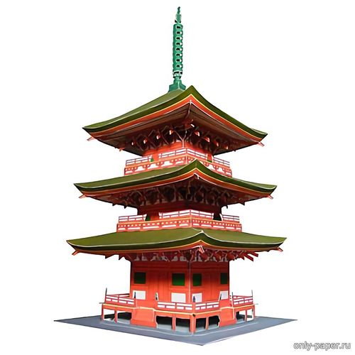 Модель тройной башни храма Асакуса из бумаги/картона