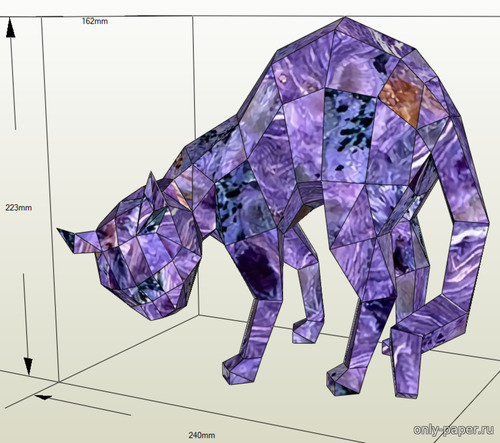 Модель статуэтки чароитовой кошки из бумаги/картона