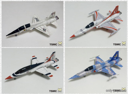 Сборная бумажная модель / scale paper model, papercraft Northrop T-38A Talon, F-5A Freedom Fighter (Tokio Solid Model Club) 