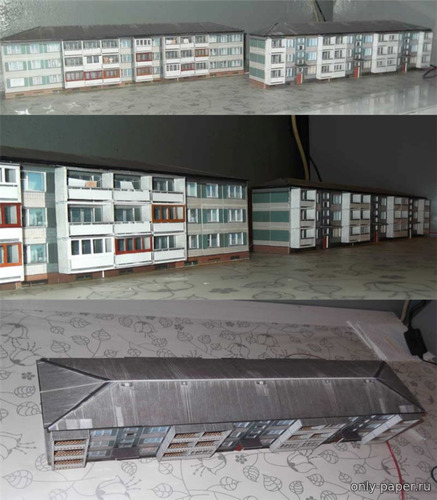 Сборная бумажная модель / scale paper model, papercraft 3-хэтажный панельный жилой дом (Mungojerrie) 