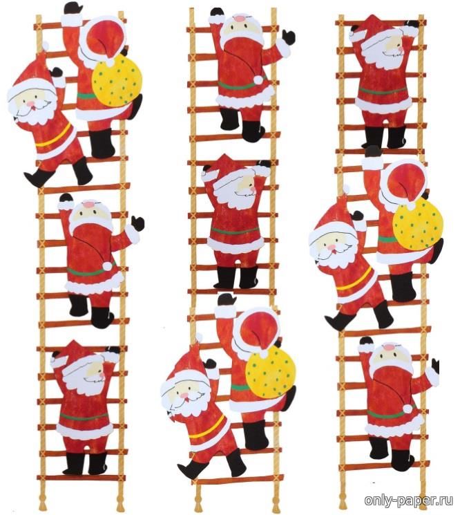 Сборная бумажная модель Дед Мороз (Санта Клаус) на санях