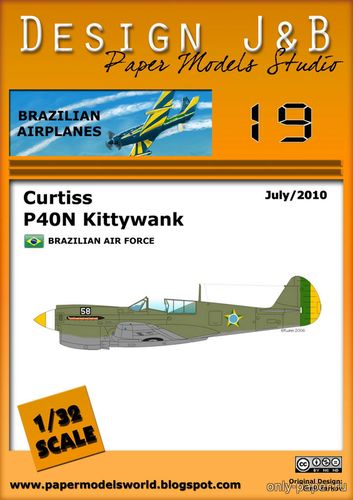 Сборная бумажная модель / scale paper model, papercraft Curtiss P40N Kittyhawk (Design J&B) 